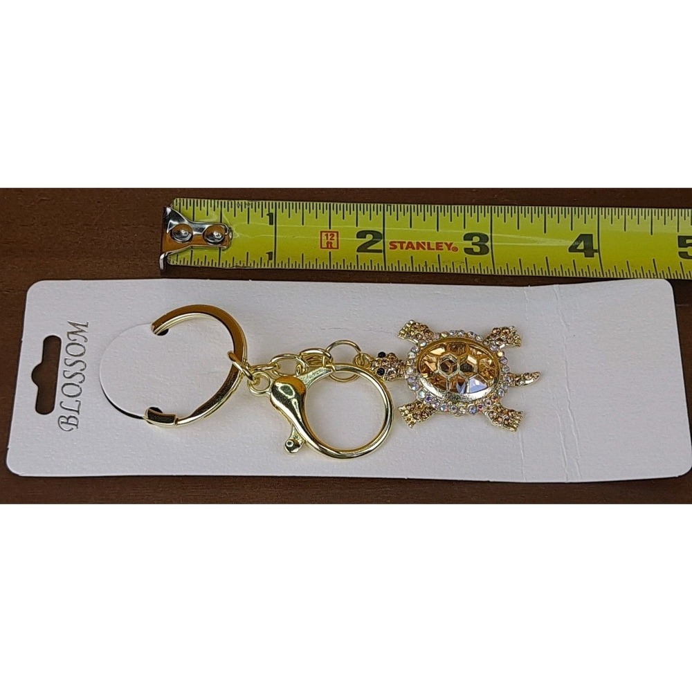 Turtle Gold Rhinestone‎ Crystal Gold Tone Keychain Backpack Purse Clip - Picture 7 of 7